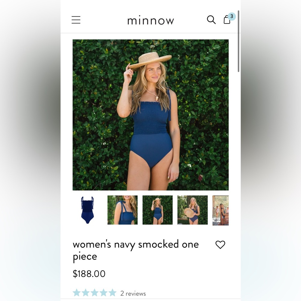 Minnow Women's Navy Smock One Piece Bathing Suit. EUC.